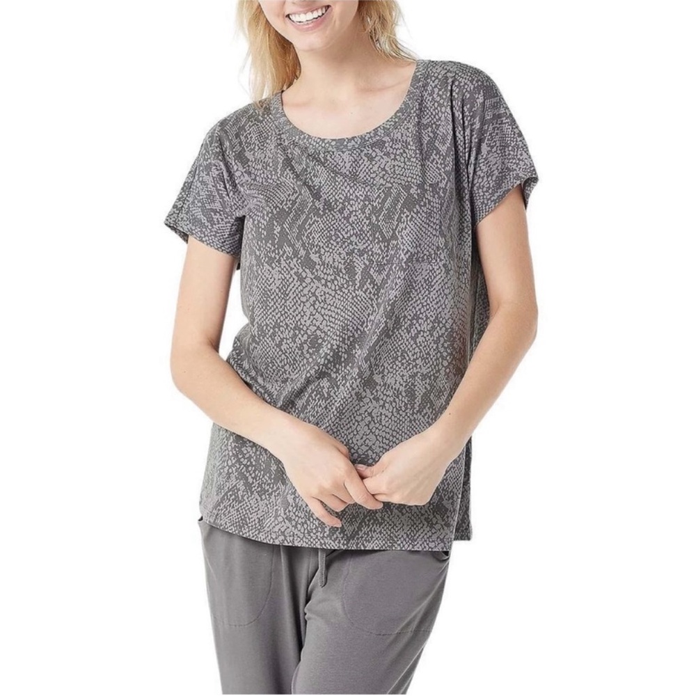 AnyBody Charcoal Cozy Knit Snake Print Tee Size Large